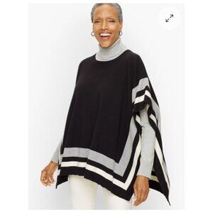 Talbots Black & White Stripe Crewneck Poncho Sweater Medium Large